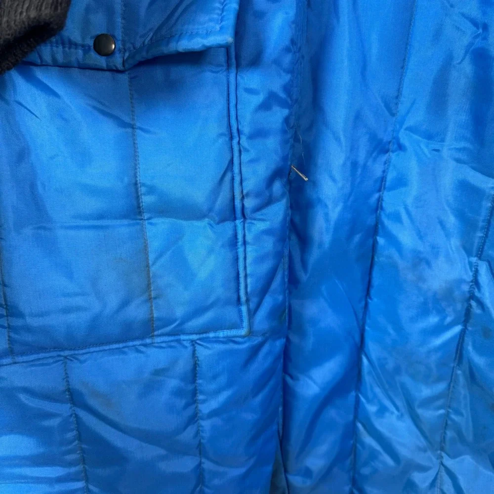 VTG JCPenney Snowmobile Ski Suit Men L Blue Coveralls Hood Belted Retro Gorpcore